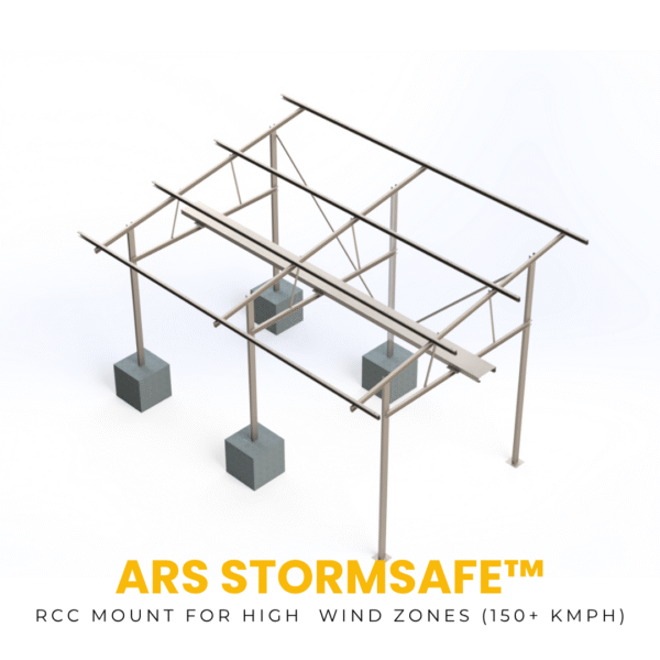 ARS StormSafe™ – Heavy-duty HDG solar mounting structure for 150 kmph wind zones